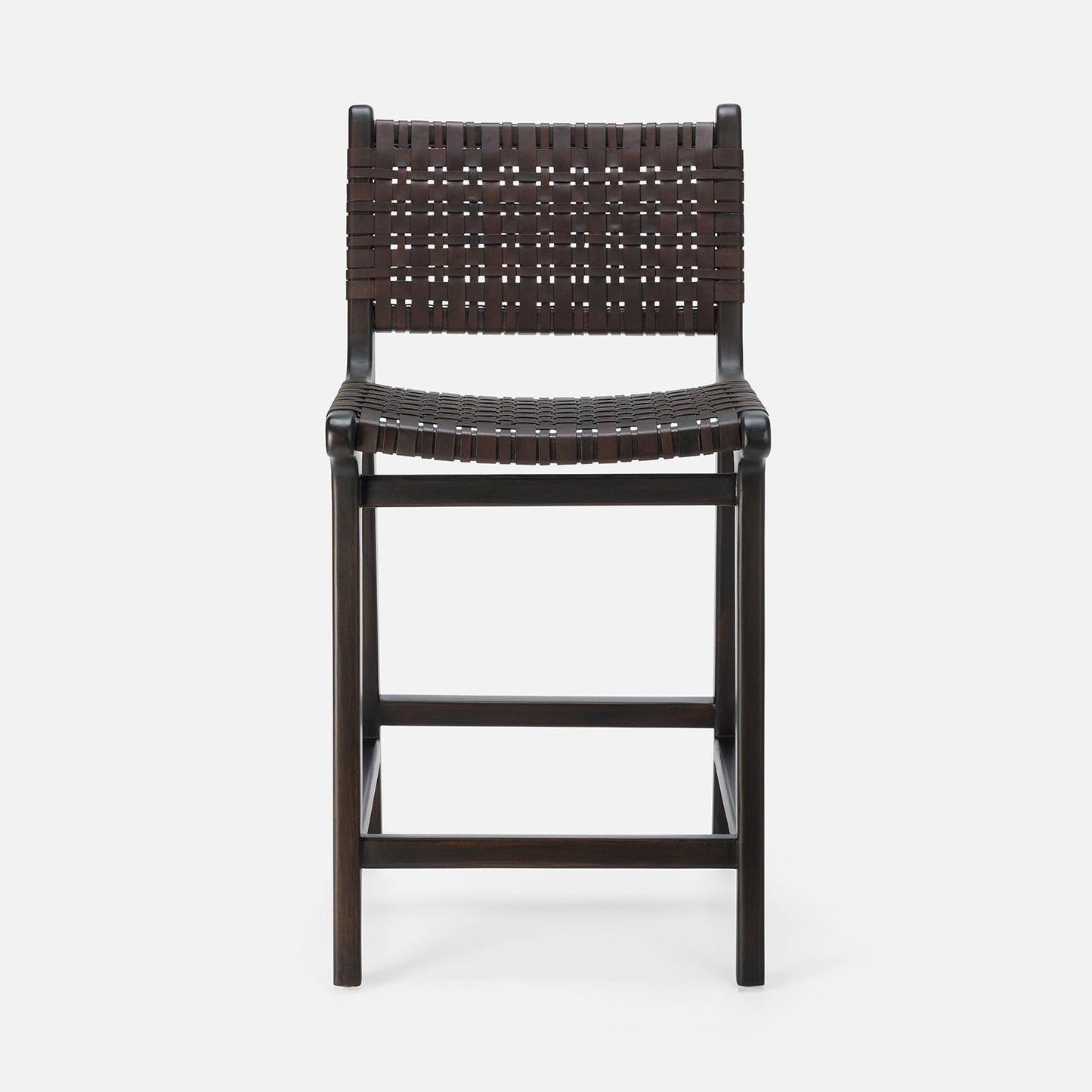 Dark brown woven chair on a white background