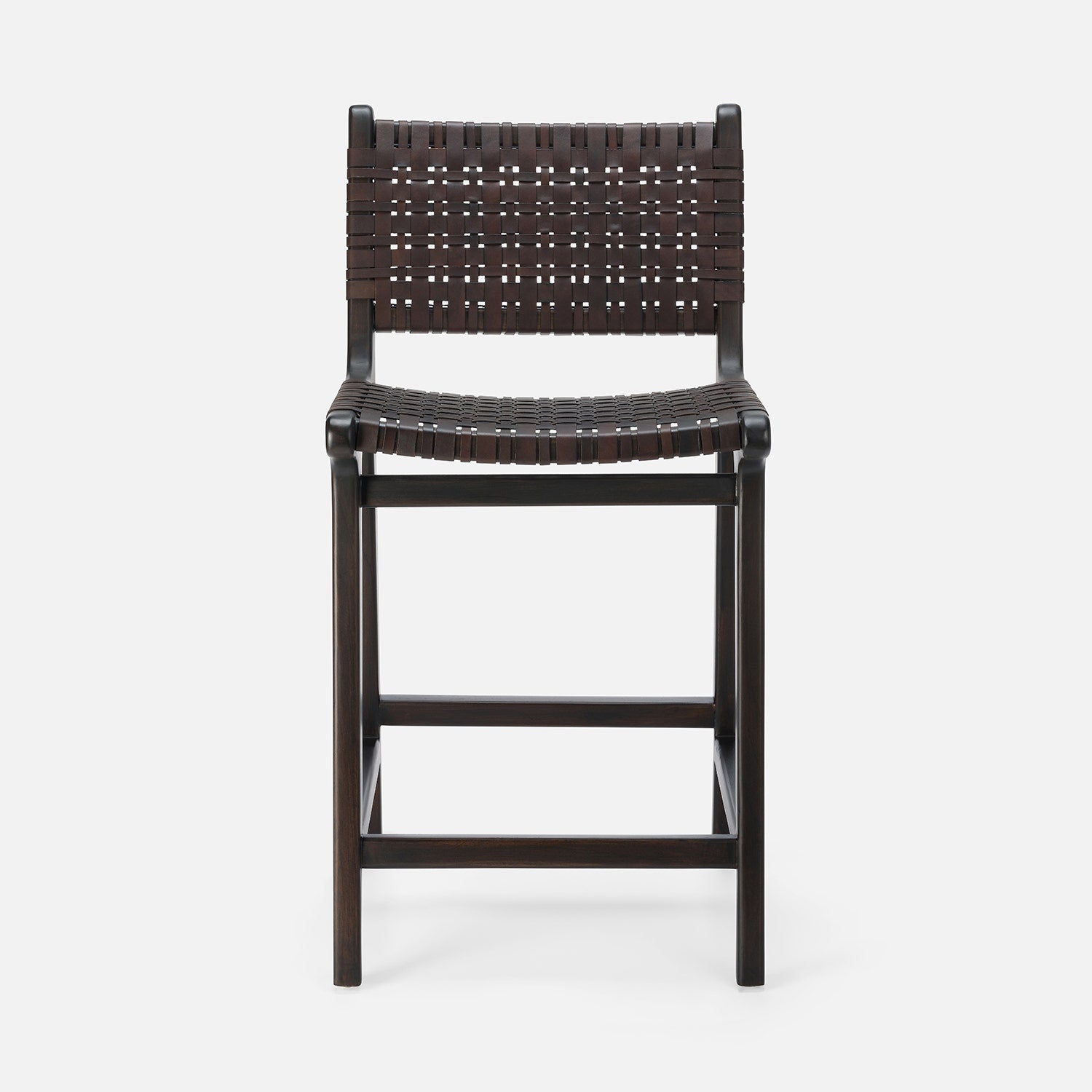 Dark brown woven chair on a white background