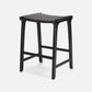 Black stool with woven seat on a white background