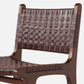 Brown woven chair with a white background