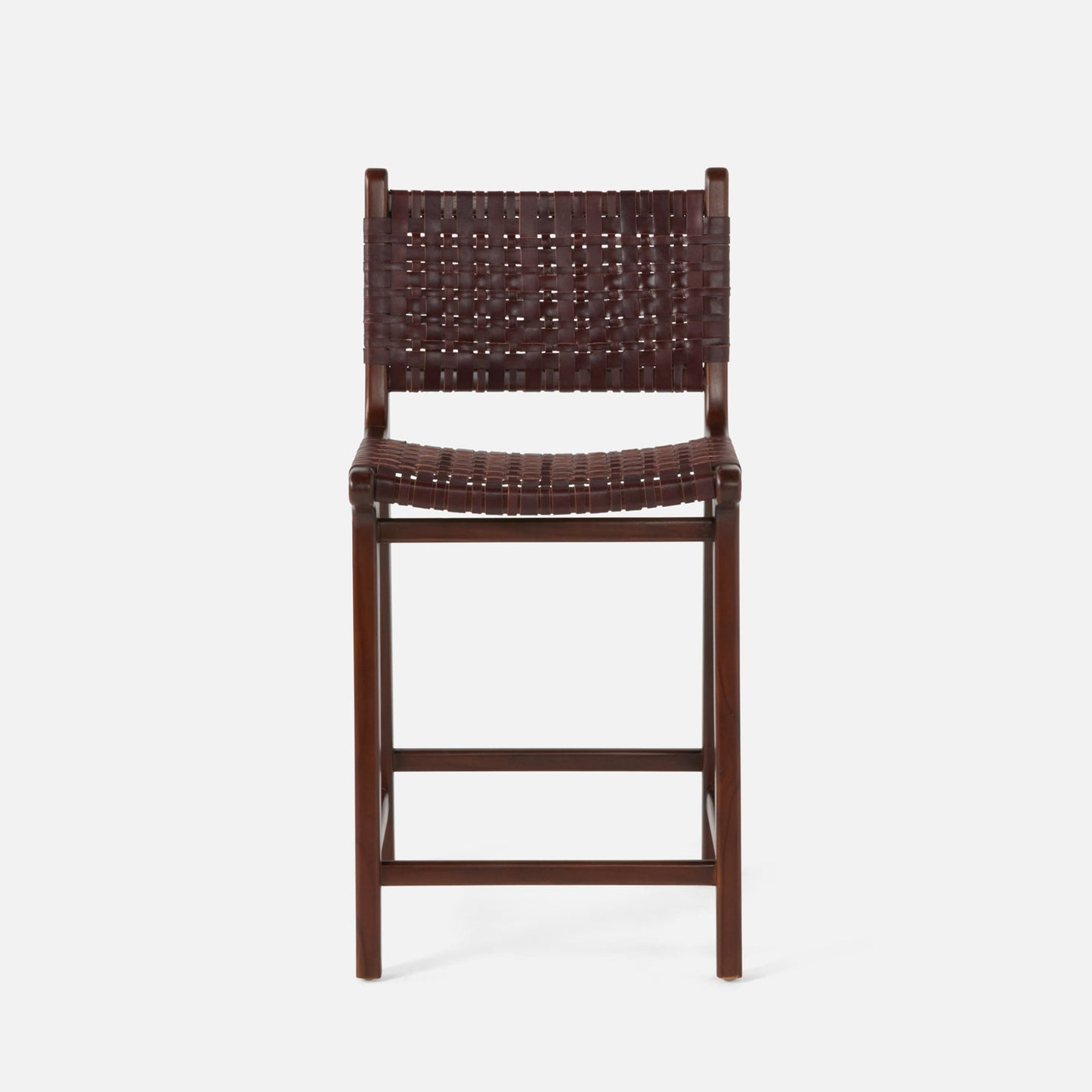 Brown woven bar stool on a white background