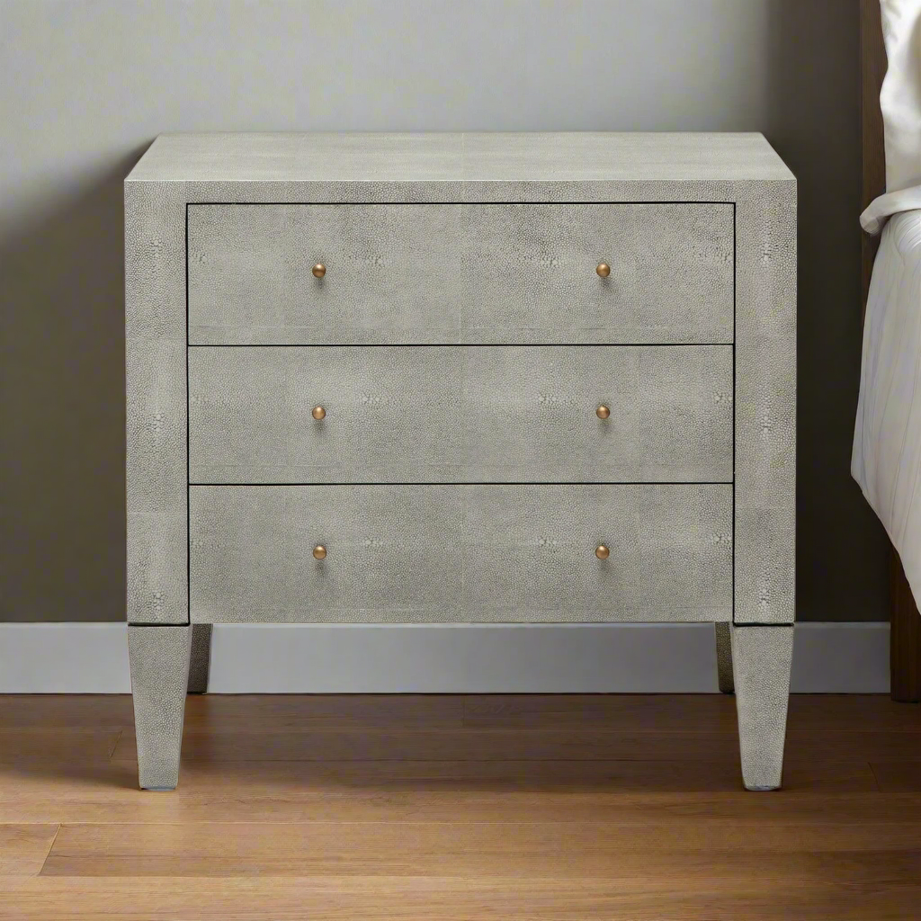 Sorin 3 Drawer Double Nightstand Castor Gray Faux Shagreen