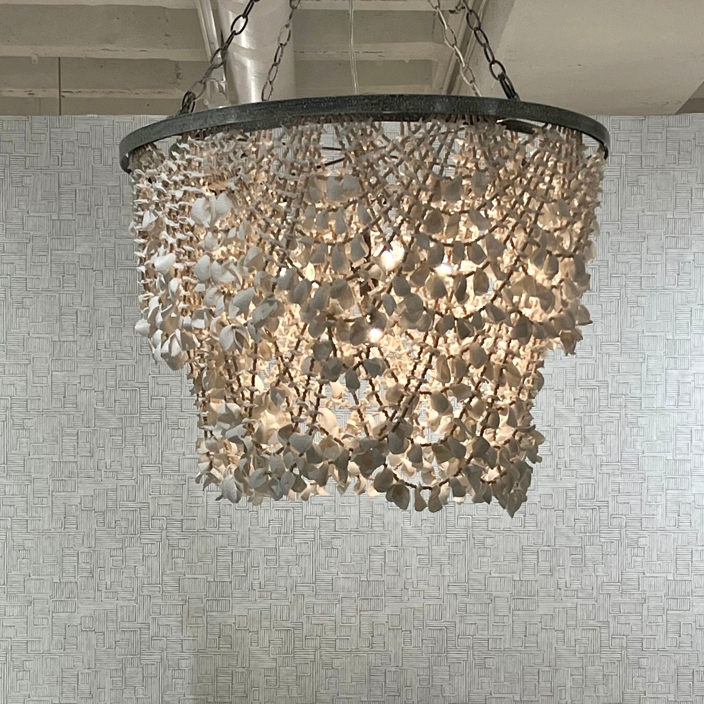 Terza Chandelier White Shell and Silver Metal