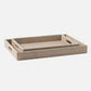 Beige rectangular tray with handles on a white background