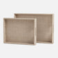 Two beige rectangular trays on a light gray background