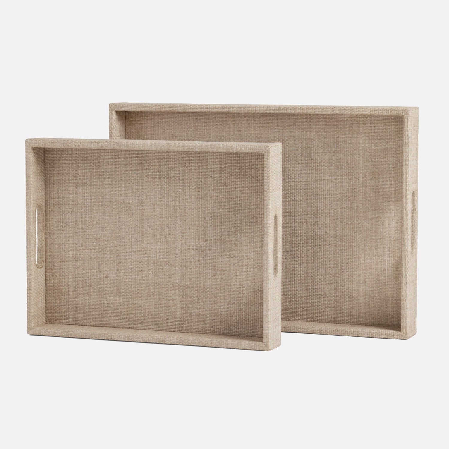 Two beige rectangular trays on a light gray background