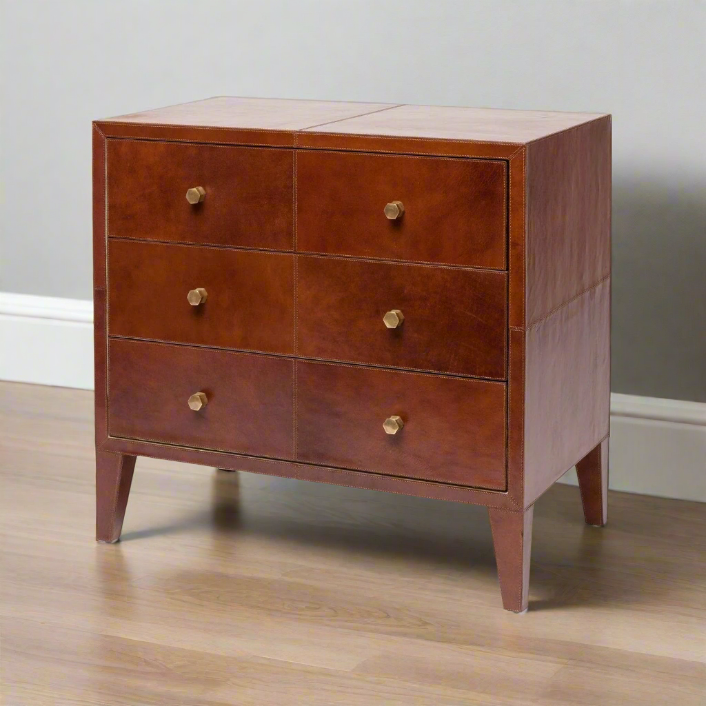 York Double Nightstand Tobacco Leather