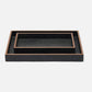 Black rectangular tray with bronze rim on a white background
