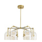 Chandelier with gold fixtures and clear glass shades on a white background