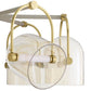 Modern wall sconce with gold frame and clear glass shades on a white background