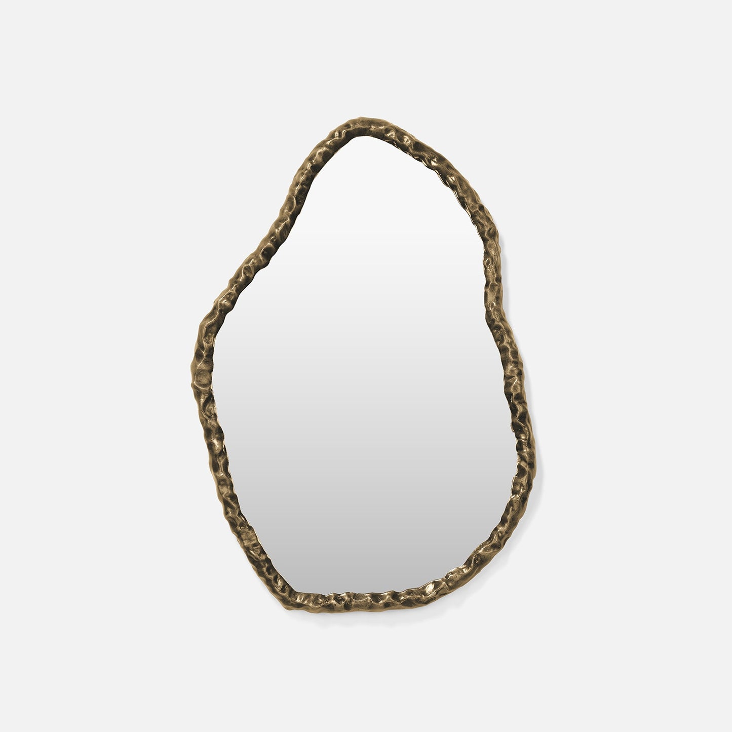 Decorative mirror with a textured gold frame on a white background