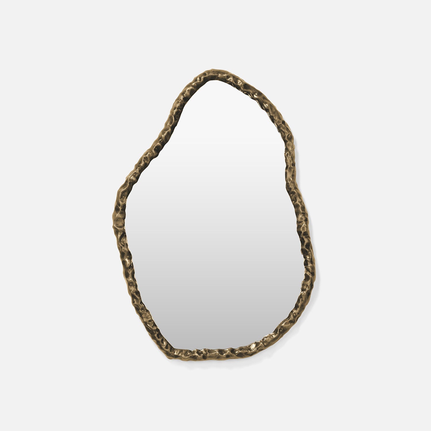Decorative mirror with a textured gold frame on a white background