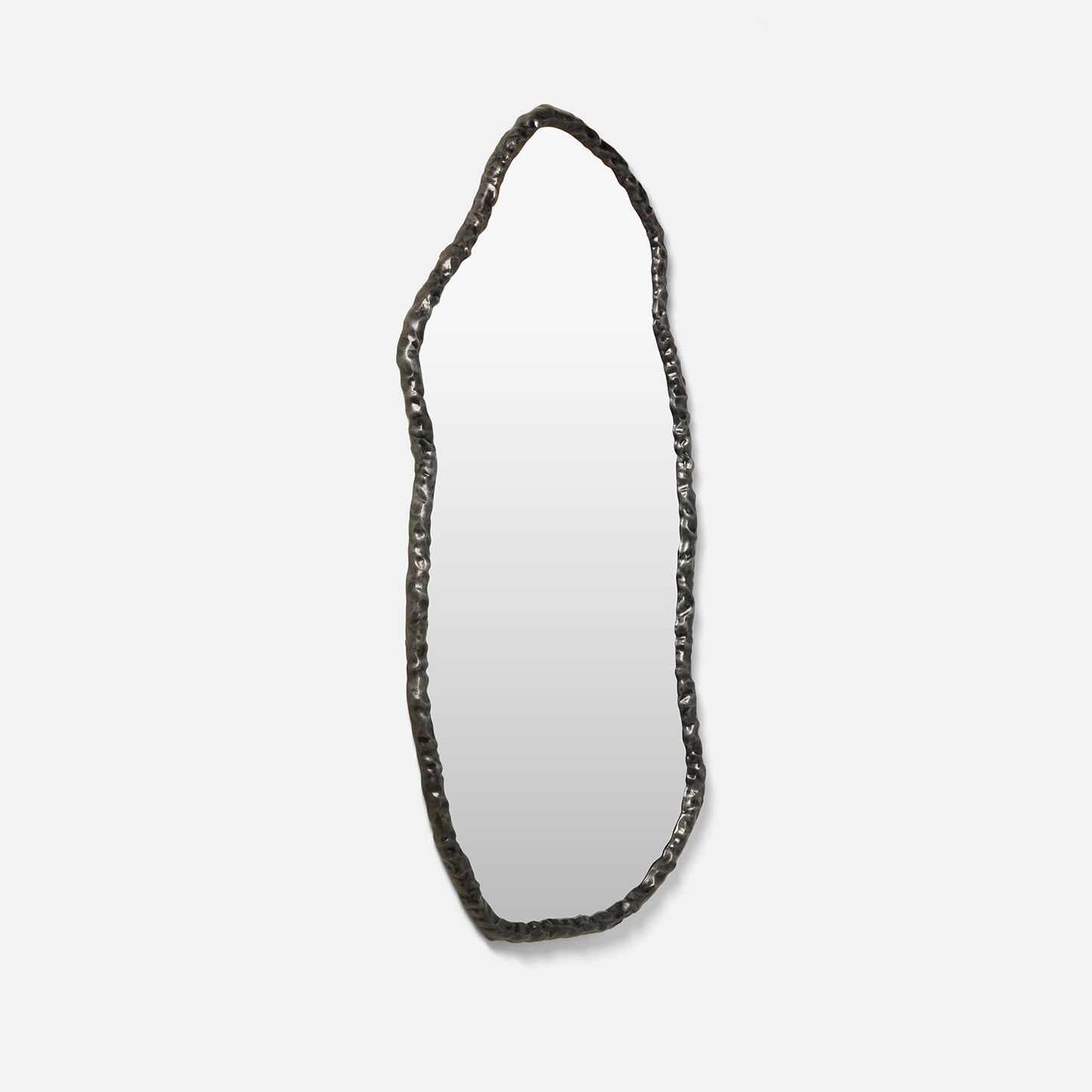 Decorative mirror with a textured frame on a light gray background