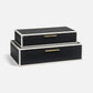 Two black jewelry boxes with gold accents on a white background
