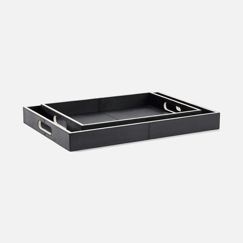 Black rectangular tray with handles on a white background