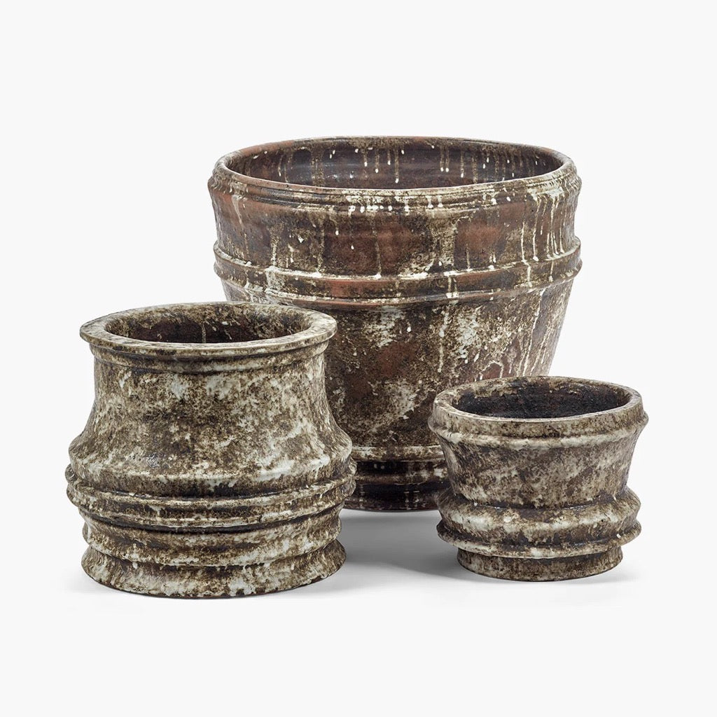 Planter White Brown Mesa Small Pair