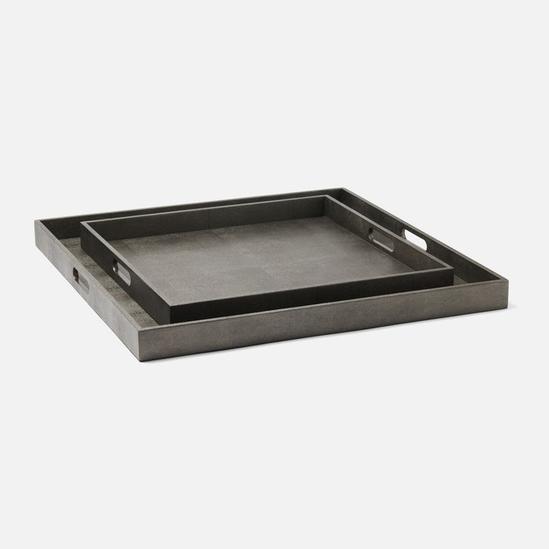 Black rectangular tray with handles on a white background
