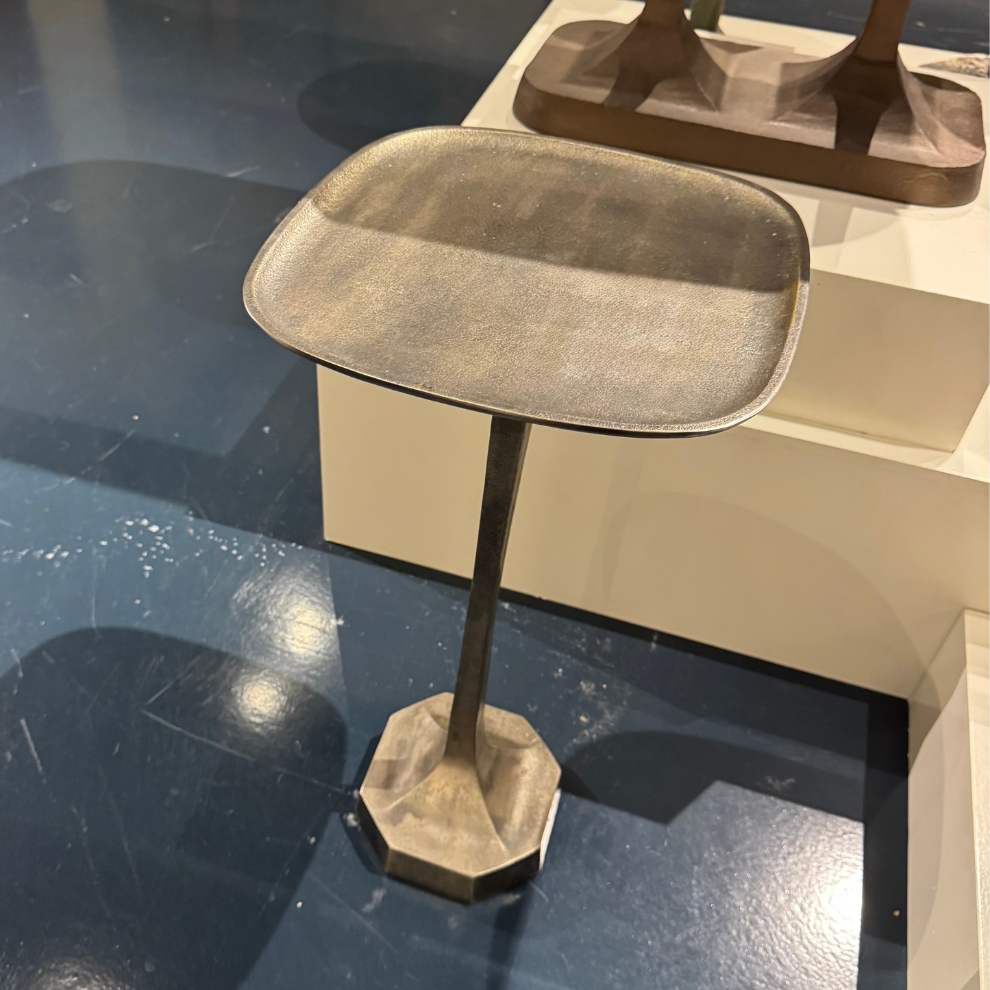 Brenna Drink Table Antiqued Silver Textured Metal