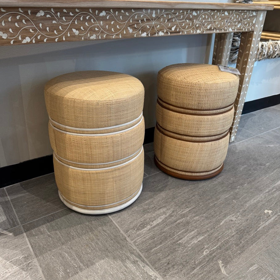 Quinn Stool Natural and White Leather