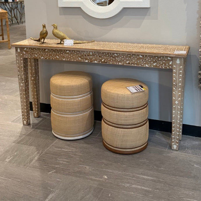 Quinn Stool Natural and White Leather