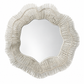A scalloped wall mirror with a textured, sunburst-style frame made of radiating rod-like elements in a warm off-white finish, shown against a plain white background.