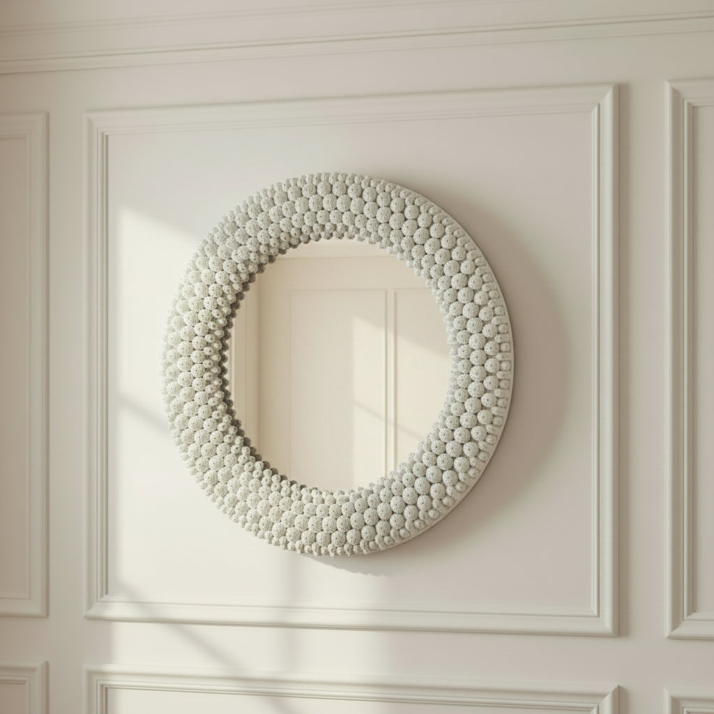 Helene Round Mirror White Coral