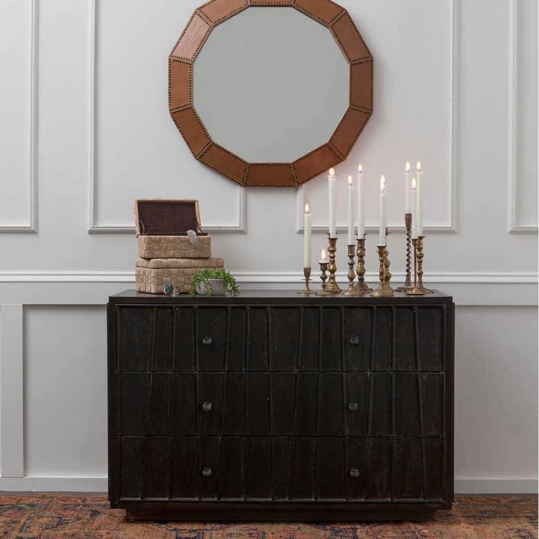 Hume Mirror Aged Camel Leather