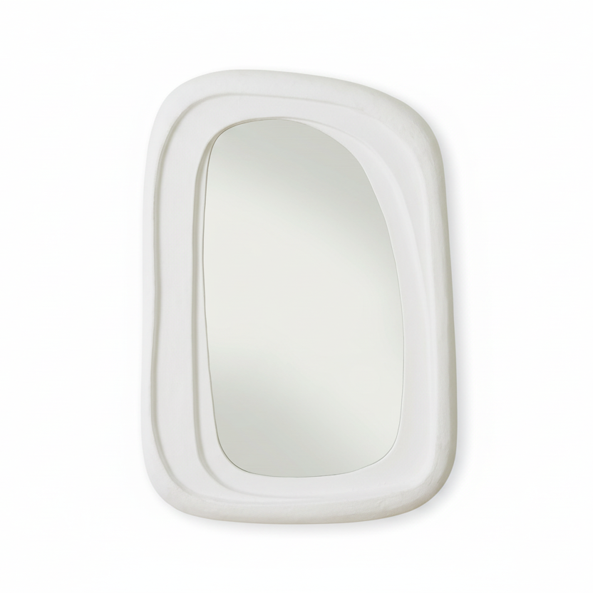 Rectangular mirror with a white frame on a white background