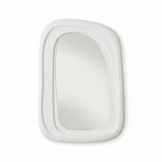 Rectangular mirror with a white frame on a white background