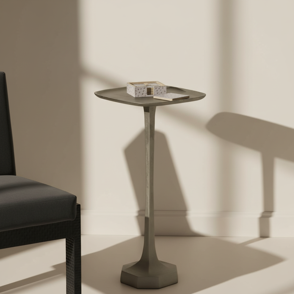Brenna Drink Table Antiqued Silver Textured Metal