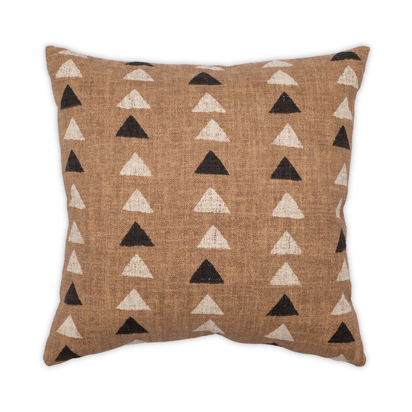 Decorative pillow with triangle pattern on a brown background