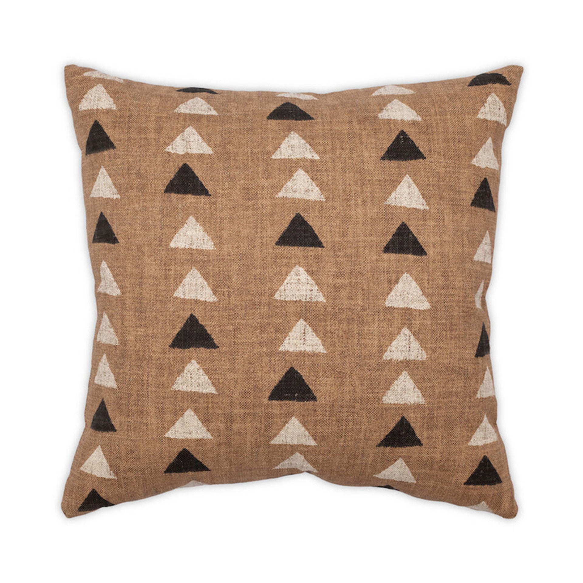 Decorative pillow with triangle pattern on a brown background