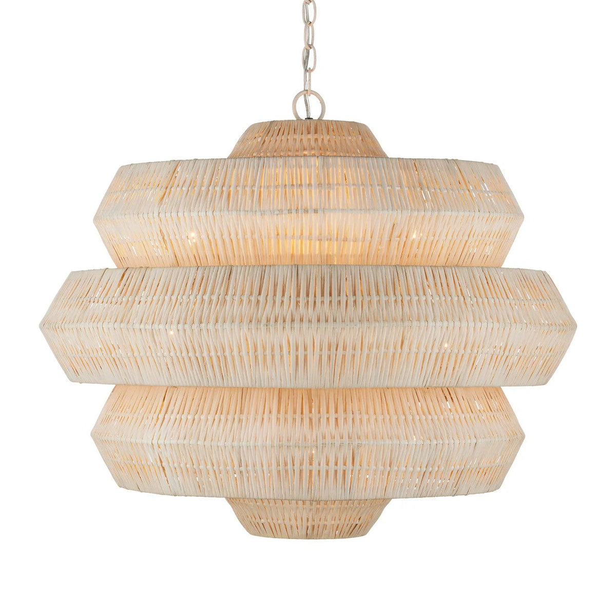 Woven pendant light with a natural finish on a white background