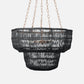 Black woven pendant light with chain on a white background