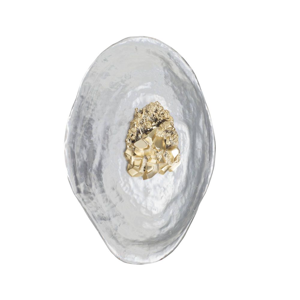 Decorative wall piece with gold mineral-like material on a white background