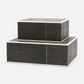 Two dark mushroom textured boxes stacked on a white background