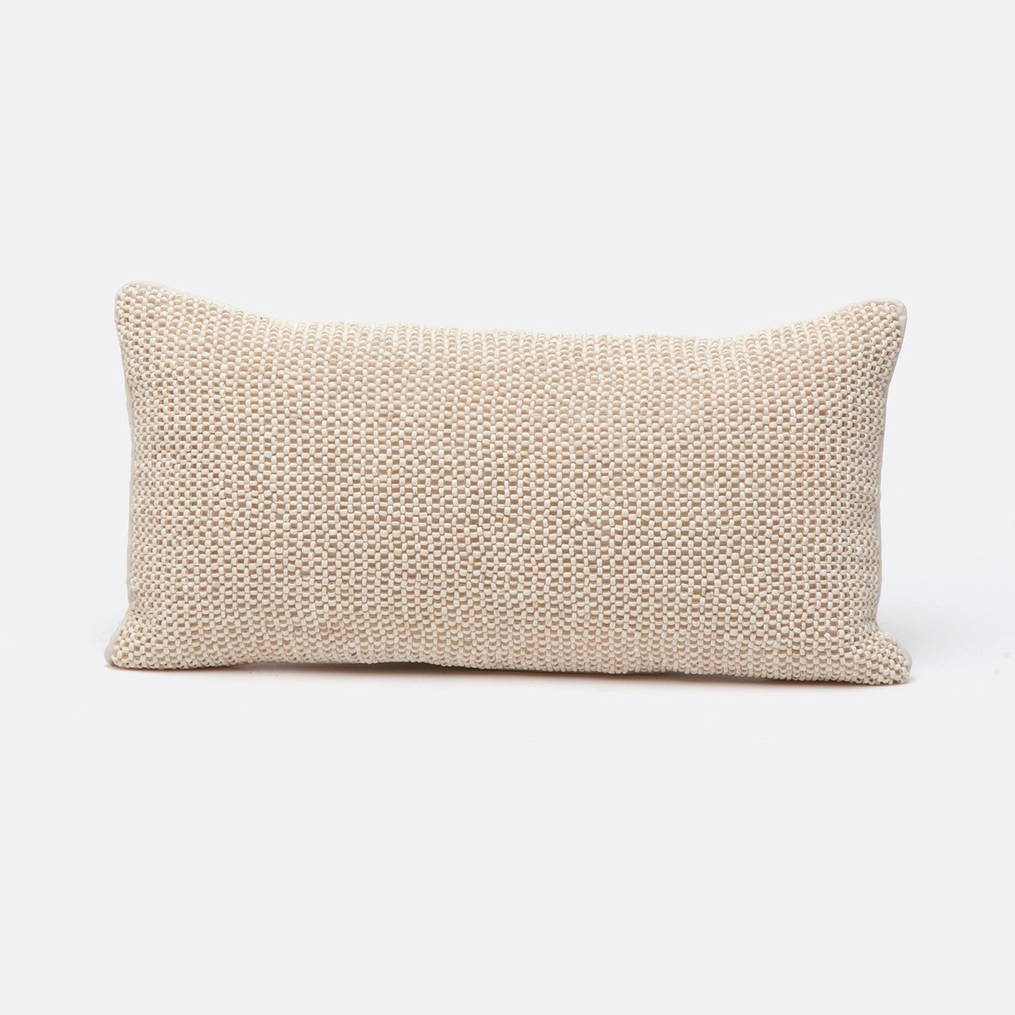 Beige woven pillow on a white background