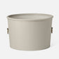 Beige fabric storage basket with handles on a white background