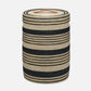 Striped woven stool with black and beige stripes on a white background