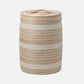 Woven storage basket with a lid on a white background