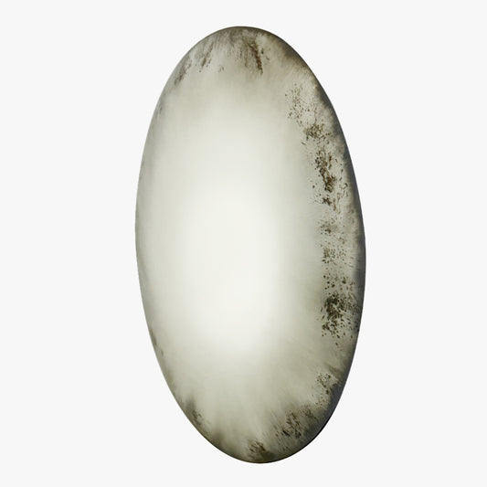 Oval-shaped stone with a rough texture on a white background