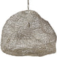 Woven pendant light with chain on a white background