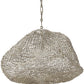 Woven metal pendant light on a white background