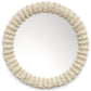 Round mirror with a textured beige frame on a white background