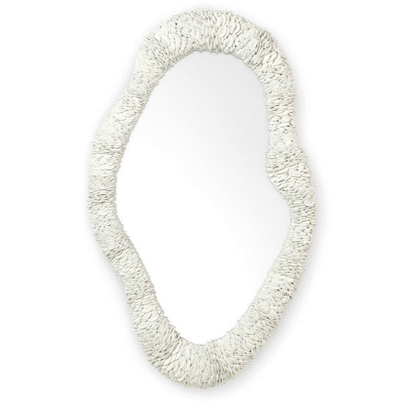 White textured oval mirror on a white background