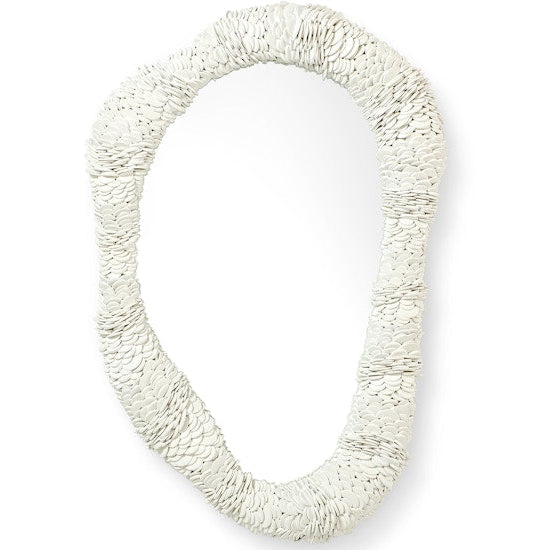 White textured oval mirror on a white background