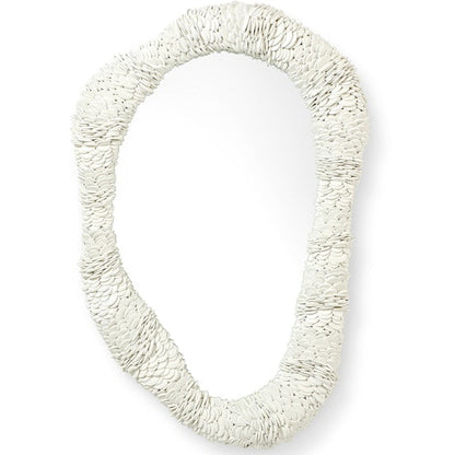 White textured oval mirror on a white background