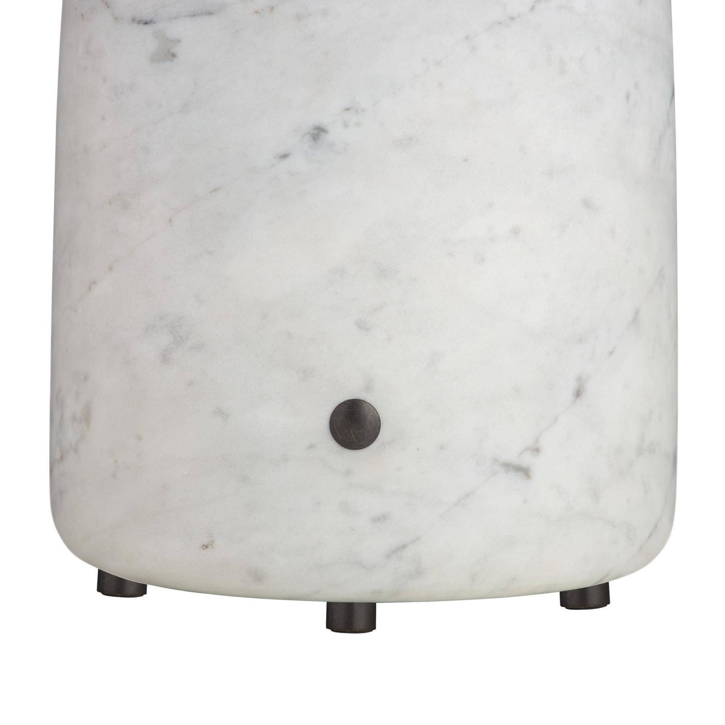 Marble-patterned cylindrical object with a dark knob on a white background