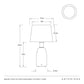 Dimensions of a table lamp with technical drawing and brand name 'Arteriors' at the bottom.