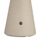 Close-up of a beige textured cone-shaped product with a small dark circular detail near the center, shown on a plain white background.